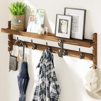 HM 1810 - Wall Hooks With Shelf Entryway Hanging Wood Coat Rack Mount 5 Dual Glasses Organizer And Hat - Default