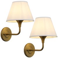 PO3TICJUNKI3 - Wall Sconces Set Of Traditional Sconce With High Linen Lampshade HardwiTwo Light For Living Room Bedroom Ha - Antique Gold White fabric lampshade