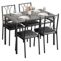 Acekool - Dining Table Set for 4 with 4 Chairs and 1 Table Retro Industrial Wooden Table Top with Metal Legs for Breakfast - Grey