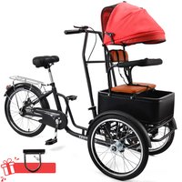 Topteng - 20 inch Adult Tricycle with Removable Sunshade - 3-Wheel Bicycle, 330lb Capacity, Front Seat and Wood Cargo Rack - Black