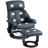Homcom - Recliner with Ottoman, Faux Leather Reclining Chair with Massage - Blue