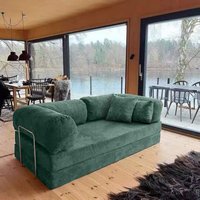 KERDOM - 62'' Wide Corduroy Sleeper Sofa Bed, Convertible Loveseat Sofa With Pull-out Bed, Foldable Spliced Block Lounge Couch - Green