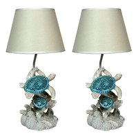 Fancy That - Set of 2 Resin Sea Turtle Table Lamps with Mosaic Shells, 19 Inch Each - Blue