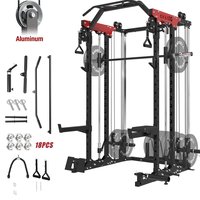 Mikolo - Smith Machine, 2000LBS Power Cage Squat Rack with Smith Bar, Two LAT Pull-Down Systems, and More Cable Attachment - Black