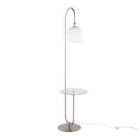 Loheer - Trombone Contemporary Floor Lamp Metal with Clear Glass Shelf Modern Tall Standing Light - Nickel