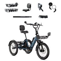 Lectric eBikes - XP Trike2 750 Foldable Long-Range eBike (Max 70mi/17mph) + Cargo Package/Support Seat/Seat Post/Headlight/Mirrors/Lock - Dusk Blue