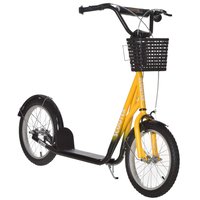 Glintex - Kick Scooter Adjustable Handlebars Dual Brakes 16" Inflatable Rubber Tires with Basket for Ages 5+ - orange/yellow