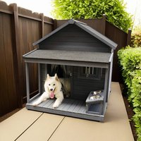 Pefilos - 44" Outdoor Dog House, Waterproof Puppy Shelter with Elevated Floor, Kennel for Small Dogs with Cleaning Mat