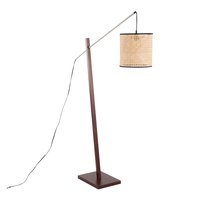 Loheer - Contemporary Floor Lamp Wood Satin Nickel Rattan Shade 60 Inch Tall Modern Standing Lamp for Living Room - Walnut