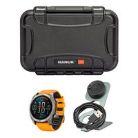 Garmin - phire Solar 51mm Smartwatch (Black/Pebble Gray) with Waterproof Hard Case (Black) and Charging Port Protectors Bundle - Black - (2024)