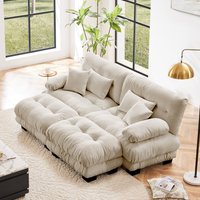 DOMETOUR - Cloud Couch Chenille 2 Seater sofa with 2 Lumbar pillows and 2 throw pillows Upholstered Wide Arm Sofa with 2 Ottomans - Chenille Light coffee