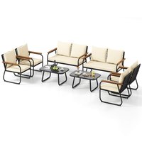 Costway - 8 PCS Patio Furniture Set with Tempered Glass Coffee Table PE Wicker Rattan Chairs - Black,Off White