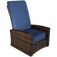 Resenkos - Outdoor Wicker Swivel Recliner, Comfortable Lift Footrest, Waterproof Cushions, Perfect Patio Lounger - Blue