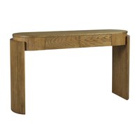 Spaco - Oval Fluted Entryway Console Table with Wood Grain Finish and 2 Drawers for Entryway Living Room - Pine Wood