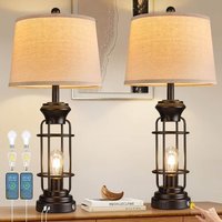 The Best Inks - Black table lamp light USB modern LED metal Lamps Living Room Farmhouse Nightstand Industrial Bedroom - 28" Touch Switch - Matte Black