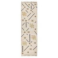 Manhattan Lane - Hallway Runner Rug, Handwoven Traditional Tassels - Ivory, Black, Yellow