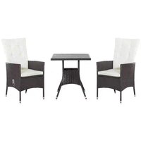 Spaco - 3-Piece PE Wicker Set, Tufted Reclining Chairs, Coffee Table, Outdoor - Cream White