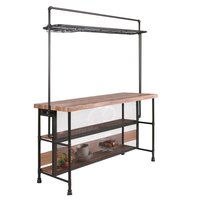 Manhattan Lane - 59 Inch Bar Table with Hanging Rack, Sand Black Metal, Natural Brown Wood - Black, Brown, Copper