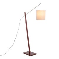 Loheer - Floor Lamp Walnut Wood and Satin Nickel with Grey Fabric Shade Modern Standing Light for Living Room Bedroom - Acacia Wood