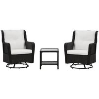 Resenkos - 3-Piece Patio Furniture Set, A Swivel Rocker, PE Rattan - Cream White