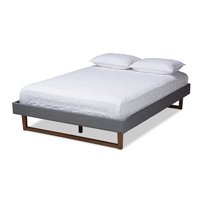 Baxton Studio - Liliya Mid-Century Modern Fabric Upholstered Walnut Brown Finished Wood Platform Bed Frame - Dark Gray/Walnut