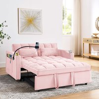 Tiramisubest - Modern Velvet Versatile Foldable Sofa Bed in 3 Lengths,Adjustable Back w/ USB Port,Ashtray & Swivel Phone Stand (Pink) - Baby Pink
