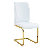 Ecooso - Simple Arch Chair - Set of 4 White PU Material High Resilience Dining Chair with Arched Metal Gold Leg - White+Gold