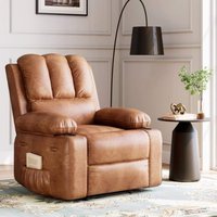 Qeetex - 360° Swivel Rocker Manual Recliner Sofa Chair with Massage for Nursery Living Room, Beige - Brown