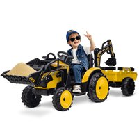 Acekool - 3 in 1 Ride on Tractor, Excavator & Bulldozer, GAOMON 24V Electric Vehicles w/Trailer - Yellow