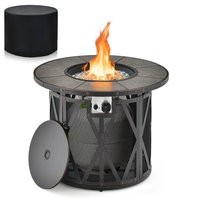 Gymax - 32'' Patio Round Fire Pit Table 30,000 BTU Propane Gas Firepit w/ Fire Glasses - Black, Grey