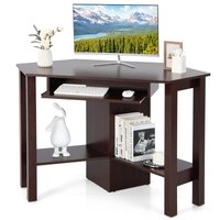 Glintex - Wooden Study Computer Corner Desk with Keyboard Tray - Brown