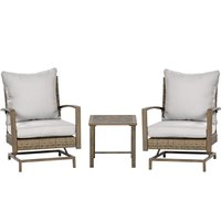 Resenkos - 3-Piece Rattan Patio Bistro Furniture Set, Soft Cushions and Rocking Function - Gray