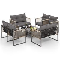 Gymax - Set Of 8 Patio Furniture Set PE Rattan Conversation Sofa Set w/ Thick Cushions - Gray