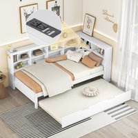 APRILSOUL - Wooden Twin Size DayBed with Twin Trundle DayBed with Storage Shelf and USB Charging PortsWhite - White