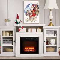 Acekool - 60" Electric Fireplace Tv Stand with Open Storage Shelves and 3-Level Adjustable Flame Timer - White