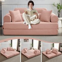 Tiramisubest - Convertible Sleeper Sofa Bed, 78.5" Corduroy Foldable Sofa, King Size Floor Mattress Couch, No Assembly Required - Pink