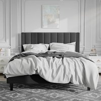 Hivvago - Queen size Velvet Upholstered Platform Bed Frame with Headboard - Black