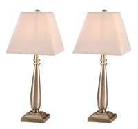 Kings Brand Furniture - Contemporary Brushed Nickel Table Lamp Set of 2 with Shades - White