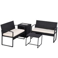 Ainfox - 4Piece Outdoor Patio Furniture Set with Ice Cooler Storage Box & Coffee Table for Outside, Garden, Balcony, Porch - White