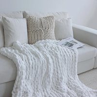 Pacoar Cade - Inch Chenille Chunky Knit Blanket Throw Handmade Warm & Cozy Couch Bed Home Decor Soft Breathable Fleece Banket - White-60''x80''
