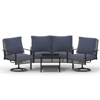 Ainfox - 4PCS Patio Furniture Set,Wicker Rattan Swivel Rocking Chairs Set with Loveseat for Porch, Pool, Backyard - Gray