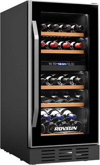 Winado - Dual Zone Wine and Beverage Refrigerator, 26 Bottle Wine Fridge with Independent Temperature Control & Glass Door - Black
