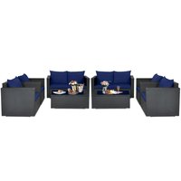 Costway - 8 PCS Patio Rattan Furniture Set Cushioned Sofa Chair Coffee Table - Black,Blue