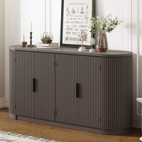 TinyHomie - Vertical Striped Door Storage Cabinet with Metal Handles Adjustable Suitable for Study Entryway and Living Room - Brown