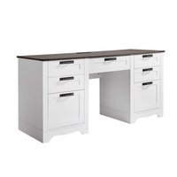 VEVOR - Executive Desk, Farmhouse Office Table with Charging Station, Heavy Duty Particle Board Executive Table - Walnut + White