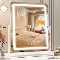 Cedar Assembly - Vanity Mirror With Lights 12.6"*15" Led Makeup Lighted Smart Touch Control Dimmable 3 Modes Light Up For Desk - White-22"L x 17"W