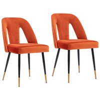 Glintex - Contemporary Velvet Upholstered Dining Chair , Nailheads and Gold Tipped Metal Legs,Set of 2 - Orange