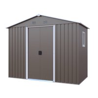 Glintex - 8×4 FT Outdoor Metal Storage Shed with Window and Foundation Frame for Garden Tool Organization - Gray