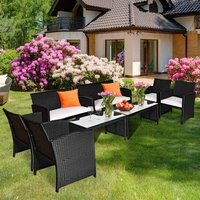 Gymax - 8PCS Rattan Patio Conversation Set Outdoor w/ Coffee Table Cushioned Sofa - Black