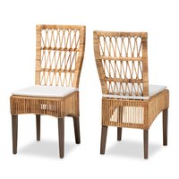 bali & pari - Sullivan Modern Bohemian Rattan 2-Piece Dining Chair Set - White/Natural Brown